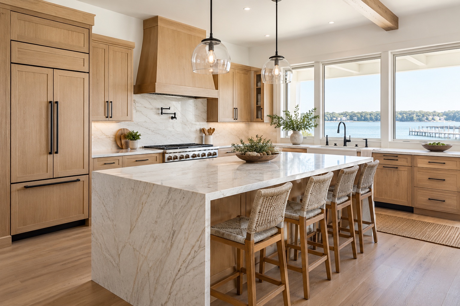 Sample kitchen renovation with oak cabinetry and a stone island